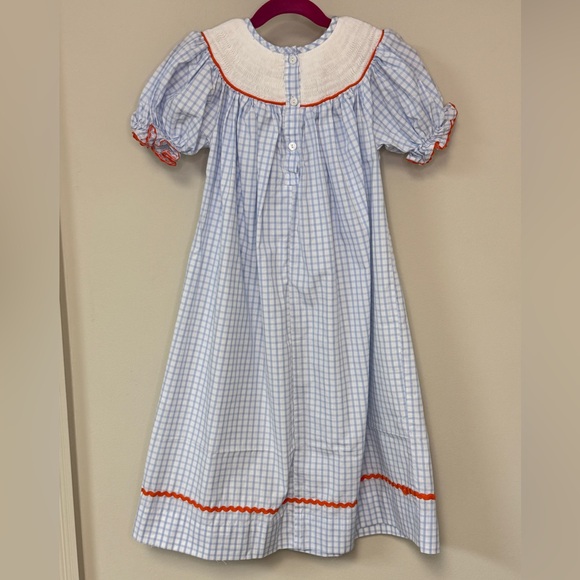 Babeeni: Girls Blue Checkered Smocked Pumpkin Bishop Dress, Size 5T - Picture 2 of 12
